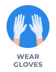 Vector illustration of disposable gloves on human hands. 