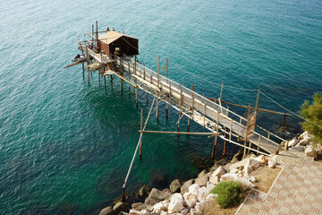Trabucco an old fishing machine on Adriatic Sea, Termoli, Italy