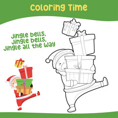 Coloring page Christmas edition. Cute and funny cartoon characters. Printable coloring page for kids. Kawaii Vector illustration. Activity kits for kindergartens student