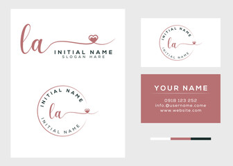 Signature initial la handwritten heart shape logo with business card template