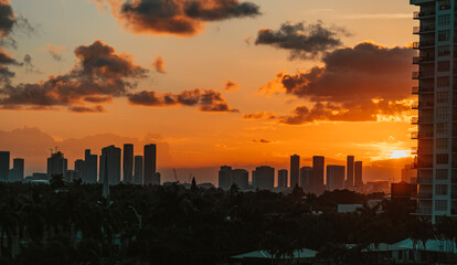 sunset over the city miami usa
