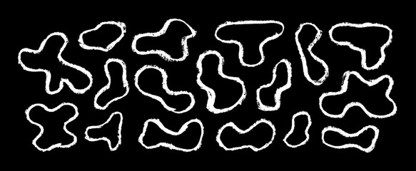 Chalk grunge shapes set. Chalkboard sketches. Grunge backgrounds collection. White chalk hatches and scribbles. Grunge shapes set.