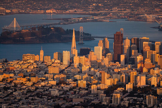 Downtown San Francisco Skyline at Sunset Aerial