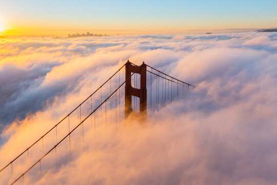 Foggy Golden Gate Bridge at Sunrise