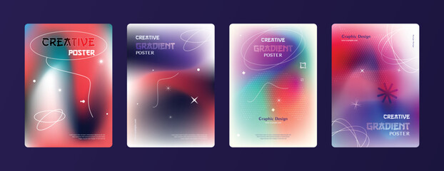 Gradient mash poster design set for poster, flyer, banner, wallpaper, and placard with creative shapes and dot pattern 