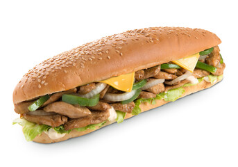 Fajita Chicken sandwich with pepper, lettuce and cheese