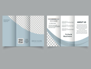 Simple gray trifold brochure with space for a photo. Flyer for printing. Vector template. Advertising leaflet.