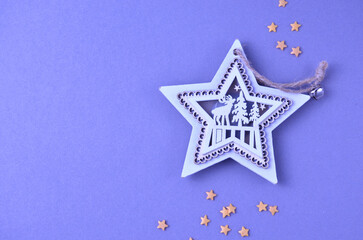Fototapeta premium White Christmas star. Blue light.