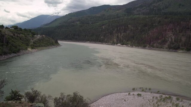 Confluence of Fraser River and Thompson River Lytton BC 4K UHD. The Thompson River joins Fraser River at Lytton BC, Canada. 4K UHD.
