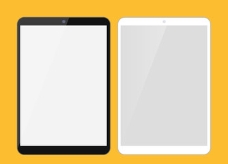 Black and white tablet computer mockup with blank screens. Responsive screens to display your mobile or website design, Vector illustration