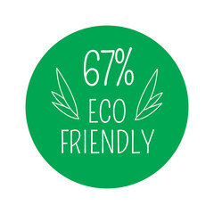 67% Eco-friendly, green round sticker.