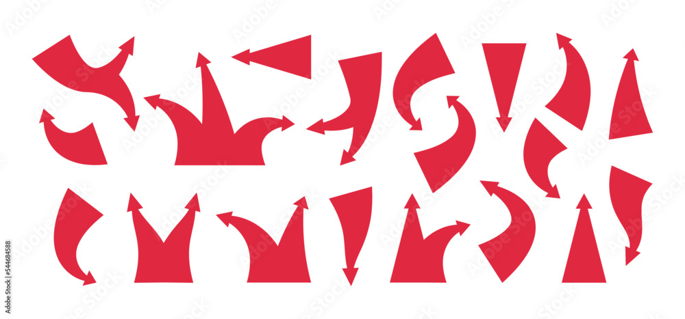 Poster red attack arrows. cartoon pointer icons for map infographic design, flat simple forward back down u