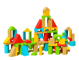 Fototapeta premium Pyramids of Kids Multicolored Wooden Building Blocks. Vector Illustration