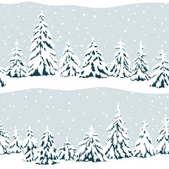 Seamless pattern with winter trees