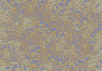 Seamless floral pattern for fabrics or interior solutions. Beautiful twirled flowers in golden-blue tonality for fashion, wallpapers, invitation cards, prints, scrapbooking, textiles, covers, tiles