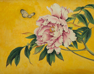 Pink peony and butterfly