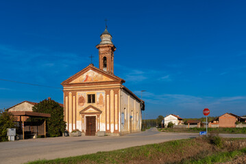Sommariva del Bosco, Cuneo, Italy- November 09, 2022: Chapel of the Santissima Annunziata in the hamlet of Agostinassi
