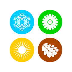 Four season icons. Spring, winter, summer and autumn seasons isolated on white background. 