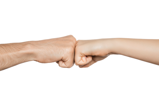 Man's and woman's fists against each other. Fist bump. Fight, clash, conflict concept.