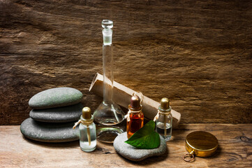 Fototapeta na wymiar Vials with essential oils