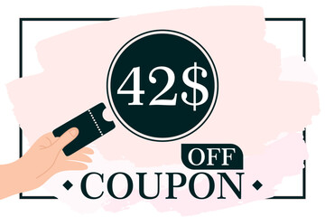 42$ Gift Voucher illustration. 42$ Coupon promotion sale for a website, internet ads, social media. Big sale and super sale coupon discount. Price Tag Mega Coupon discount vector illustration. eps10