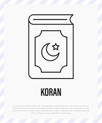 Koran thin line icon. Religious text of Islam. Vector illustration.