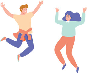 Fototapeta na wymiar Happy young people jumping flat illustration