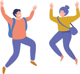 Happy young people jumping flat illustration