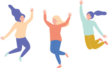 Fototapeta na wymiar Happy young people jumping flat illustration