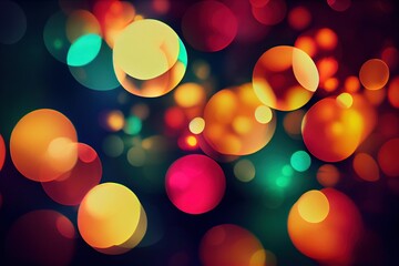 Blurred Christmas colorful lights decorations. Bokeh background. Warm colors.