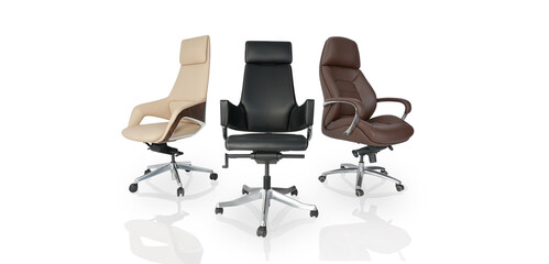 Set of different office chairs on white background
