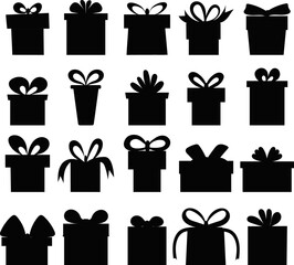 silhouette set of gifts isolated vector