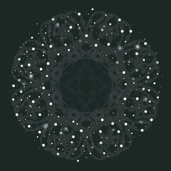 Mystical decorative wreath of chaotic dots