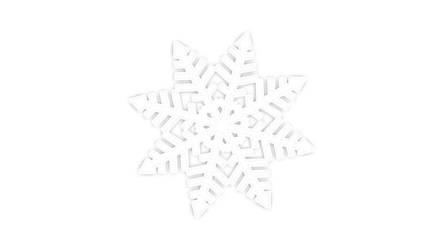 Looped snowflake rotation on white isolated background.