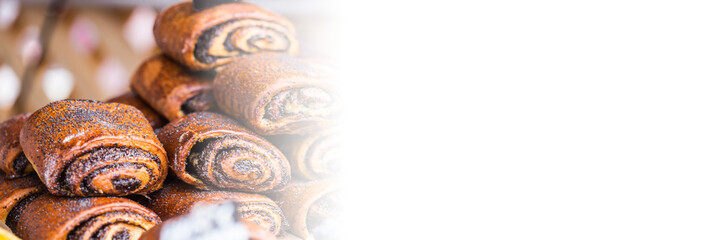 Banner Traditional polish poppy-seed cakes on food market copy space and space for text