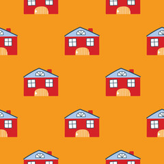 Vector pattern with cute nordic multicolored houses in doodle style, hygge, cozy house