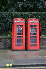 Fototapeta premium vintage public telephone communication, British red call box
