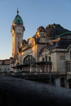 Sunset Light on the Front of Benedictins Train Station, Limoges, France