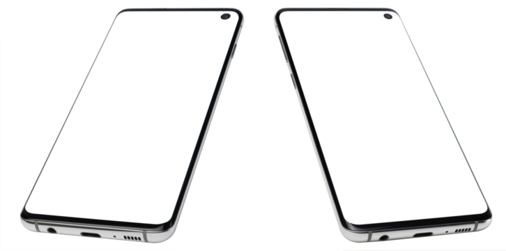 Realistic smartphone mockup. Mobile phone frame with blank white display, isolated templates, phone view from different angles. Mobile device concept