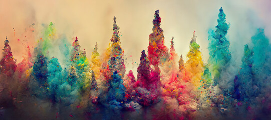 Fototapeta na wymiar ai generative midjourney illustration of multicolored paint splashes, soft style, banner size