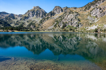 Scenic Landscape of a part of the Laurenti Lake in Ariege, Pyrenees, France