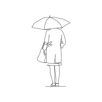 recommend clip art: Vector illustration of woman with umbrella drawn in line-art style