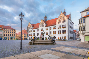 Torgau, Geramny. Historic building of Town Hall (Rathaus Torgau) located on Market square