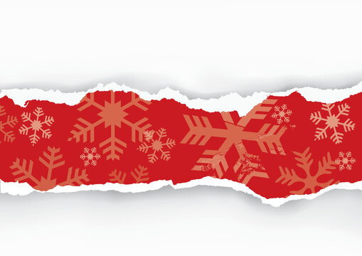Christmas torn paper stripe with snowflakes.
Illustration of christmas red paper background with place for your text or image. Vector available.