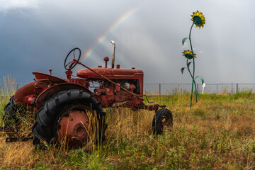 Old Tractor and Rainbow - 544710149