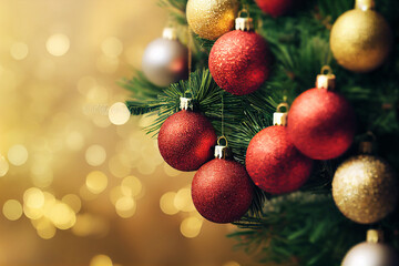 Fototapeta na wymiar christmas baubles and decorations on a tree