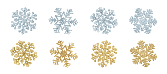 Set of sparkly snowflakes isolated on a white background.