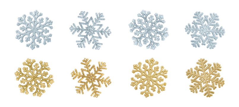 Set of sparkly snowflakes isolated on a white background.