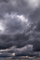 Epic Dramatic Storm sky, dark grey clouds background texture, thunderstorm
