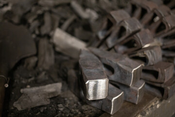 blacksmith tools and metal blanks in privet forge